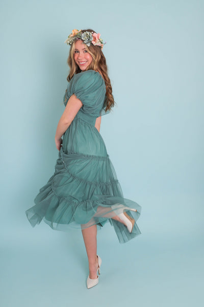 Women's Pretty Teal Tulle Dress- Women's Tulle Long Dress- Tulle Long Photoshoot Dress