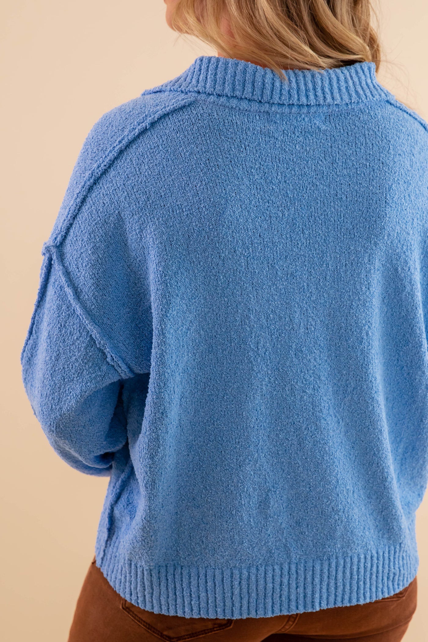 Classic Blue Zip Up Sweater- Women's Quarter Zip Sweater- Promesa Light Blue Zip Up Sweater