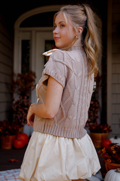 Sweater Vest with Satin Ribbon Bow- Women's Preppy Cable Knit Sweater Vest with Bows- Lalavon Ribbon Sweater Vest