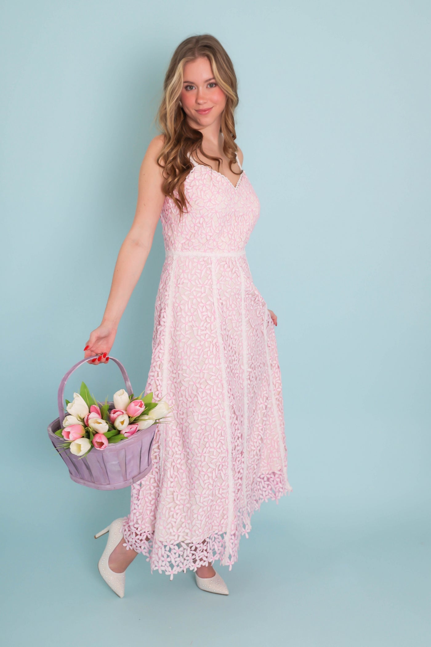 Pink Floral Embroidery Dress- Coquette Style Dresses- Just Me Flower Dress