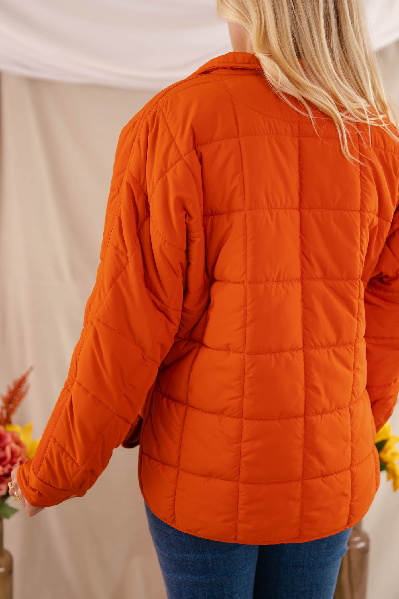 Rust Orange Quilted Puffer Jacket- Women's Boxy Fall Jacket- FP Dupe Quilted Jacket