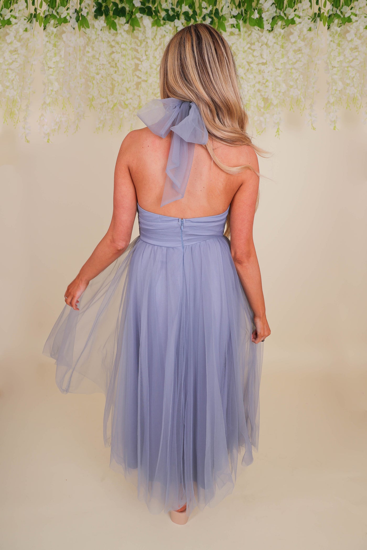 Women's Blue Midi Dress- Fancy Tulle Dress For Women- Fancy Wedding Guest Dress