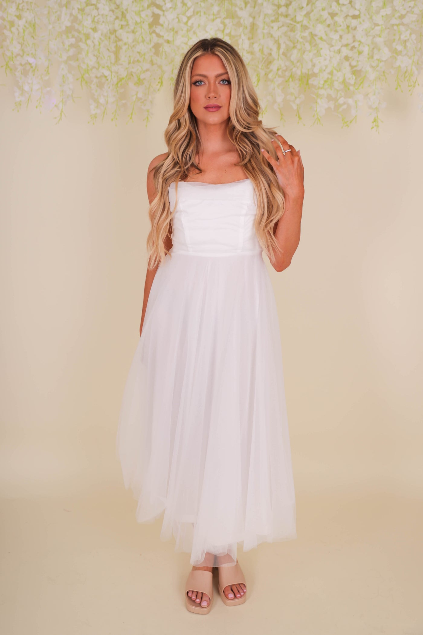 White Tulle Midi Dress- Women's Fancy Tulle Dress- White Tulle Bridal Dresses
