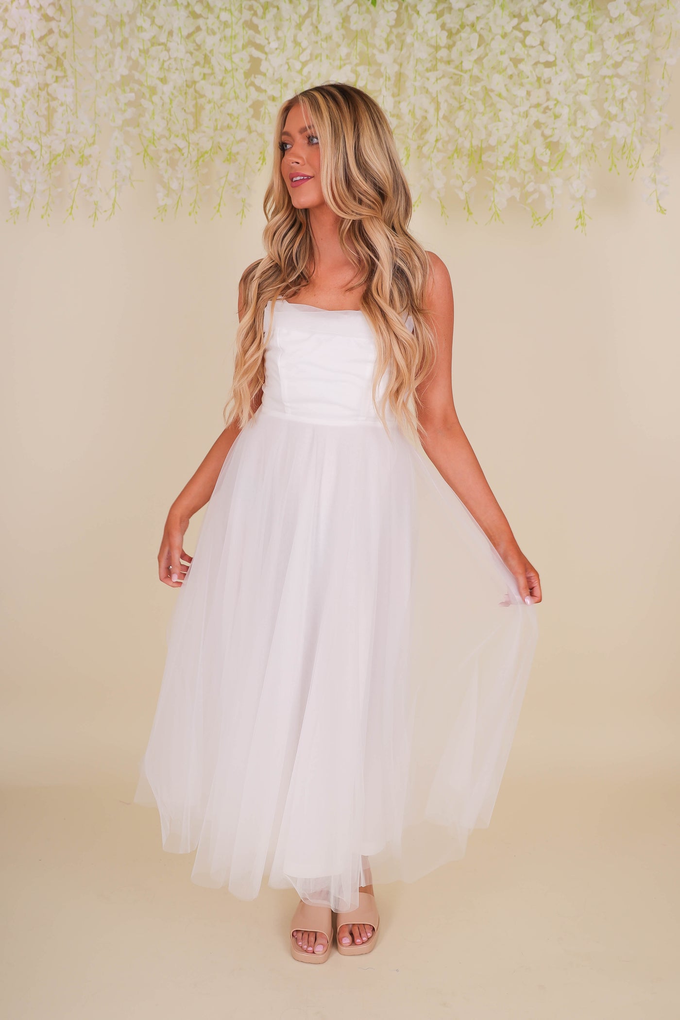 White Tulle Midi Dress- Women's Fancy Tulle Dress- White Tulle Bridal Dresses