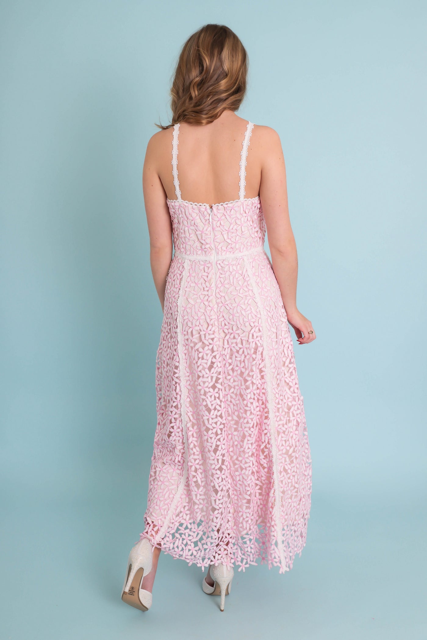 Pink Floral Embroidery Dress- Coquette Style Dresses- Just Me Flower Dress