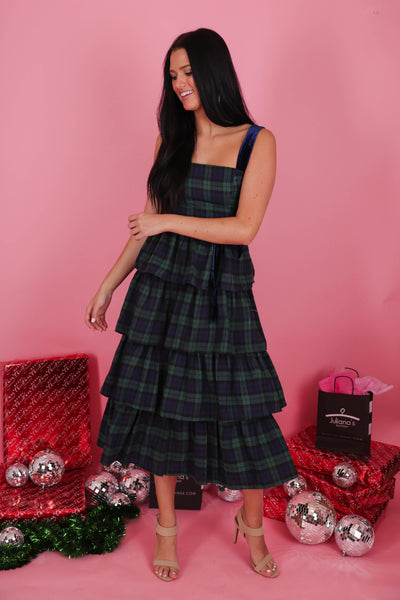 Women's Tartan Plaid Midi Dress- Women's Plaid Christmas Dress