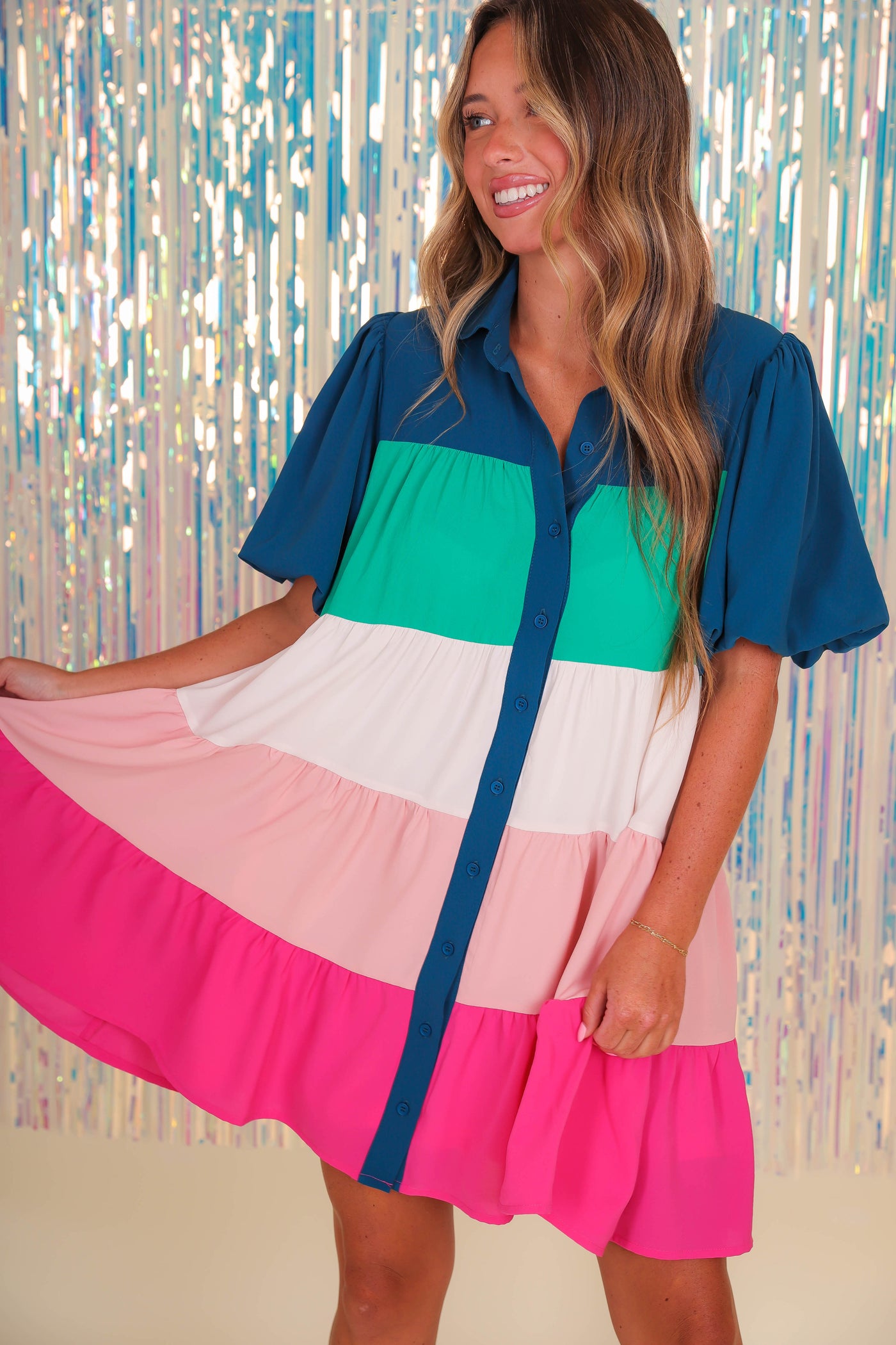 Women's Color Block Dress- Colorful Button Down Dress- Fantastic Fawn Dress