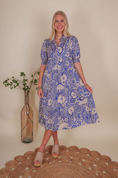 Women's Cotton Midi Dress- Women's Collard Print Midi- Umgee Printed Midi Dress
