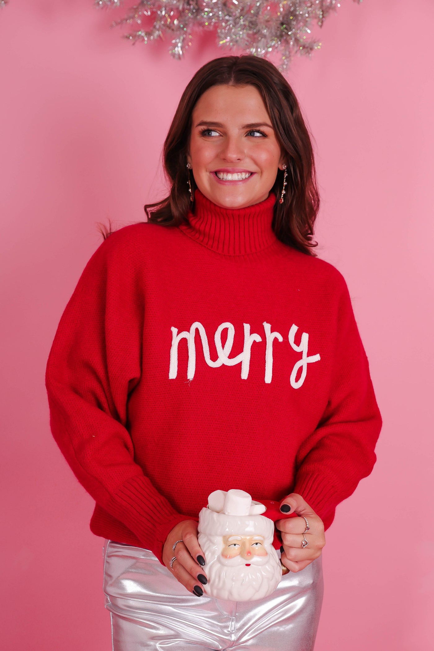 Merry Knit Red Sweater- Women's Classy Christmas Sweaters- Women's Preppy Christmas Tops