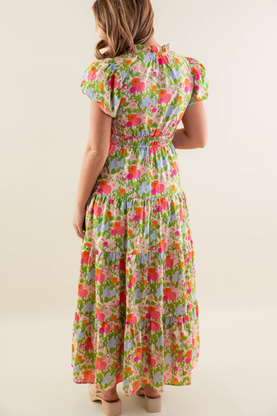 Vibrant Floral Print Maxi Dress- Women's Colorful Maxi Dress- Entro Dresses