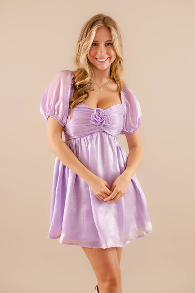 Lilac Mini Dress For Women- Rosette Dress- Lena Dresses