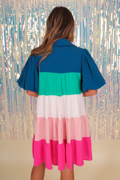 Women's Color Block Dress- Colorful Button Down Dress- Fantastic Fawn Dress