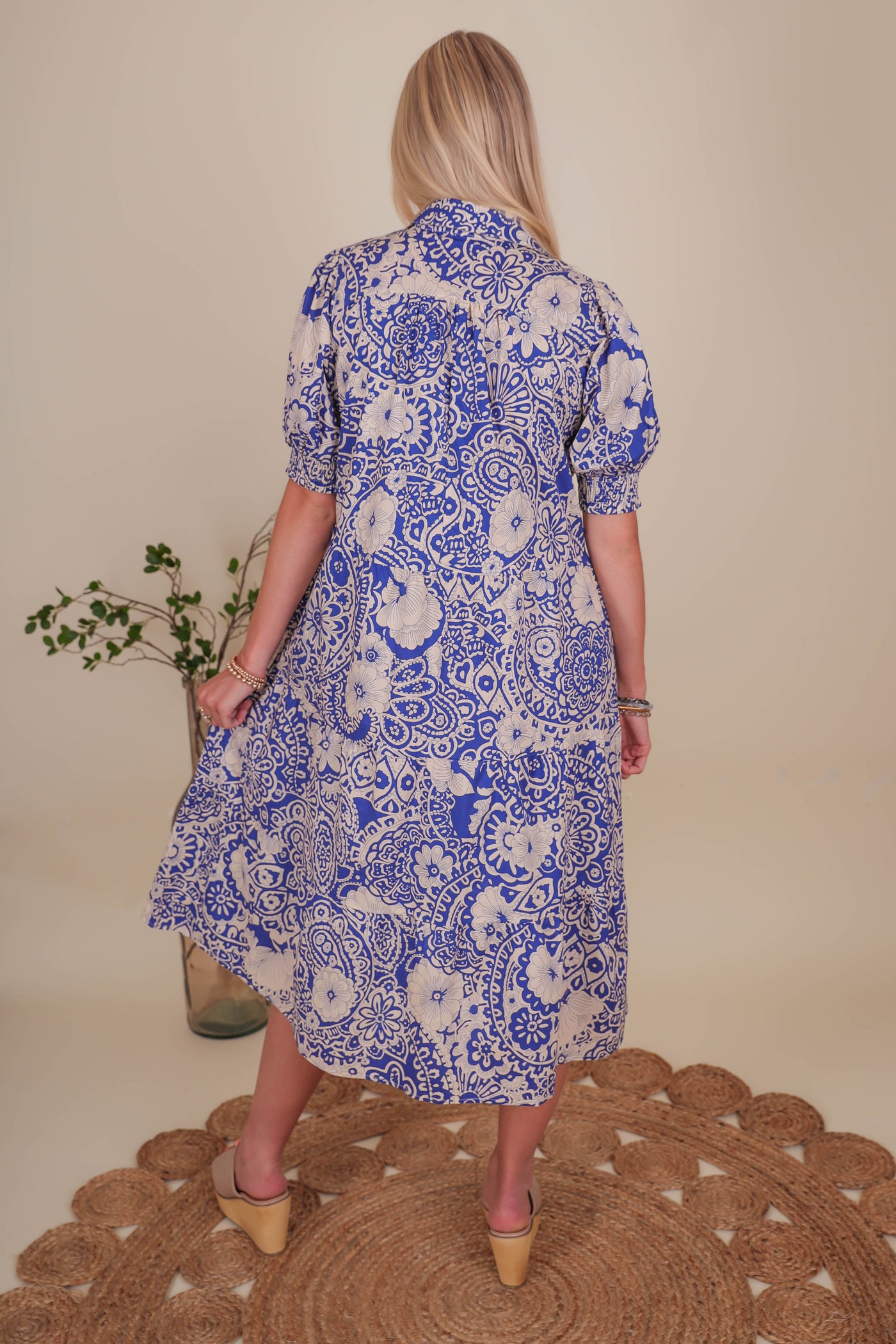 Women's Cotton Midi Dress- Women's Collard Print Midi- Umgee Printed Midi Dress