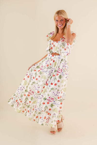 Women's Strawberry Fruit Print Dress- Coquette Style Dresses- Vintage Shop Maxi Dress