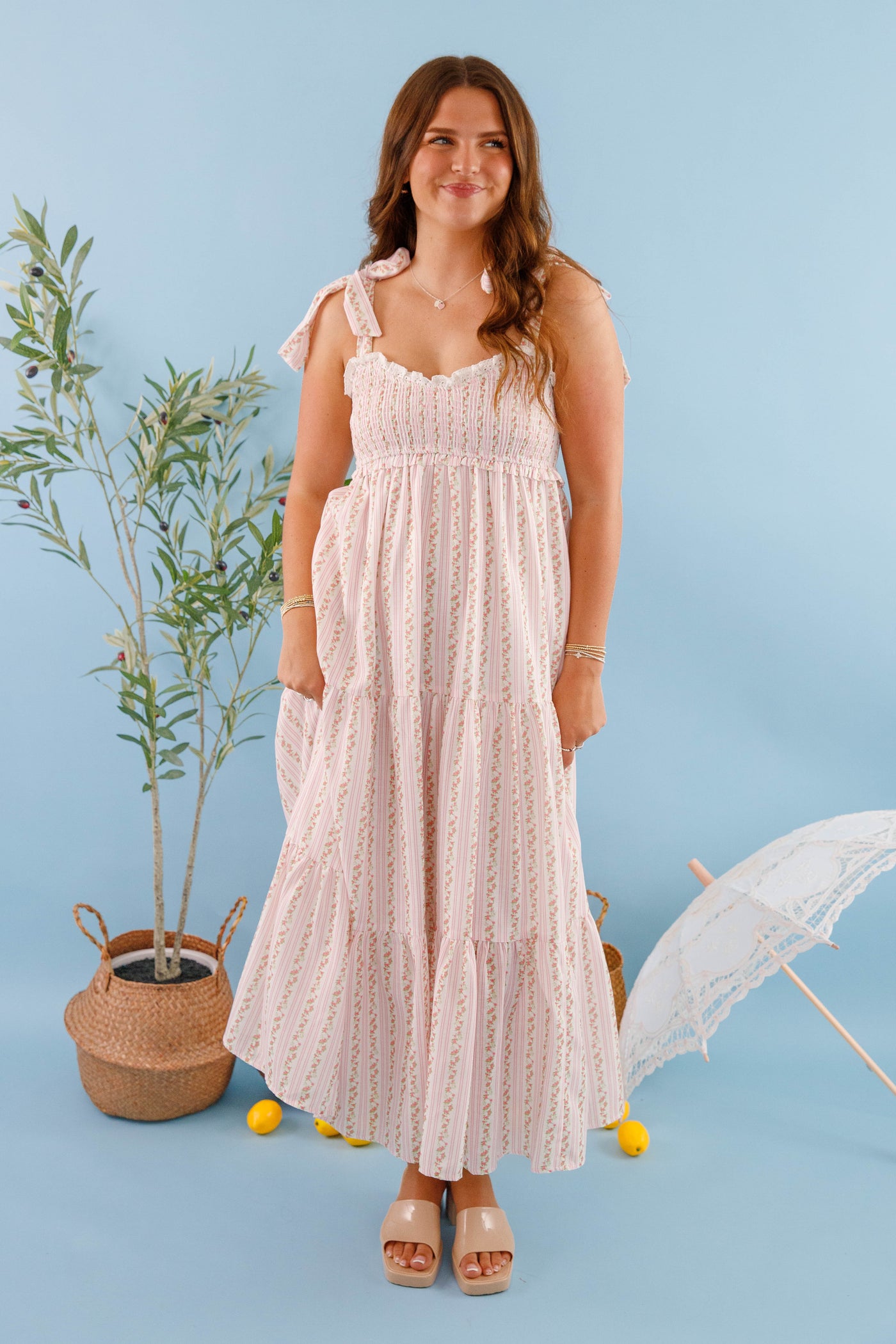 Women's Dainty Floral Maxi Dress- Floral and Lace Women's Dress- Cottage Core Dresses