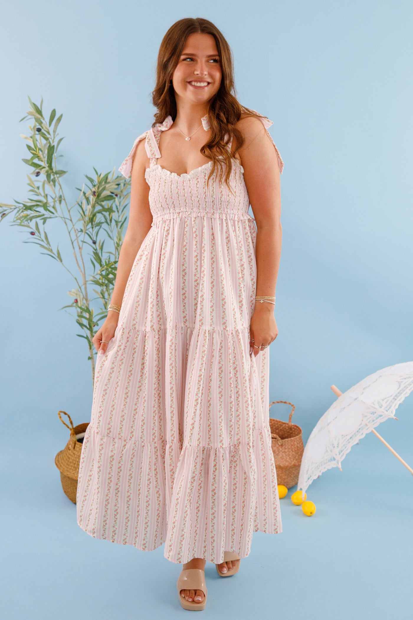 Women's Dainty Floral Maxi Dress- Floral and Lace Women's Dress- Cottage Core Dresses