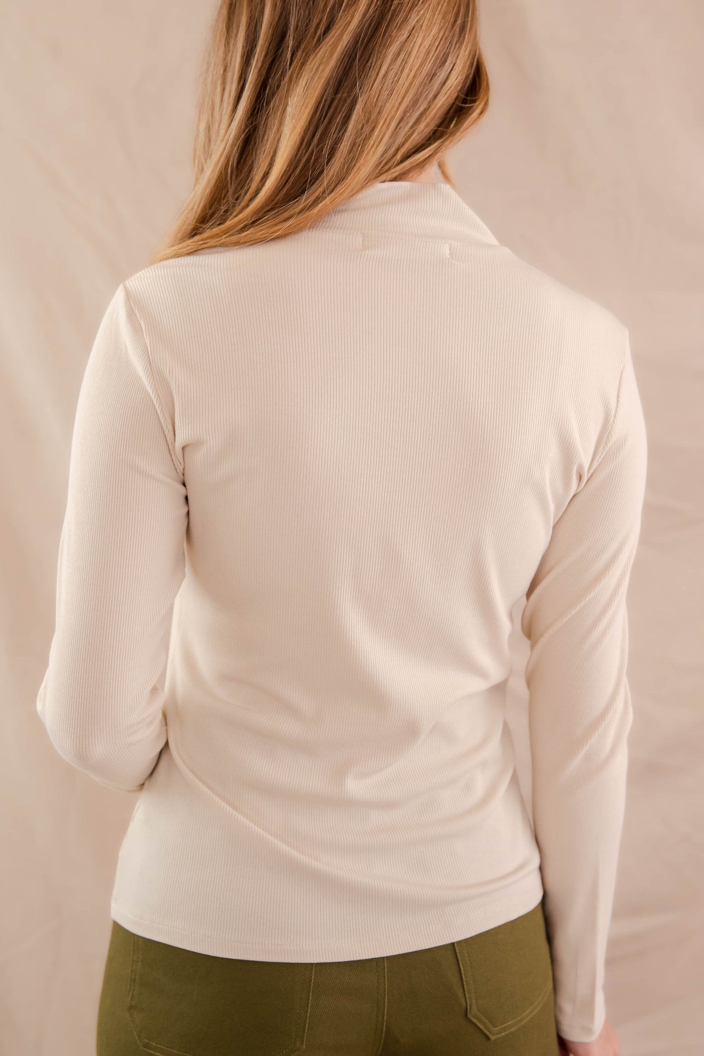 Women's Oatmeal Ribbed Top- Women's Layering Tops- Mittoshop Mock Neck Top