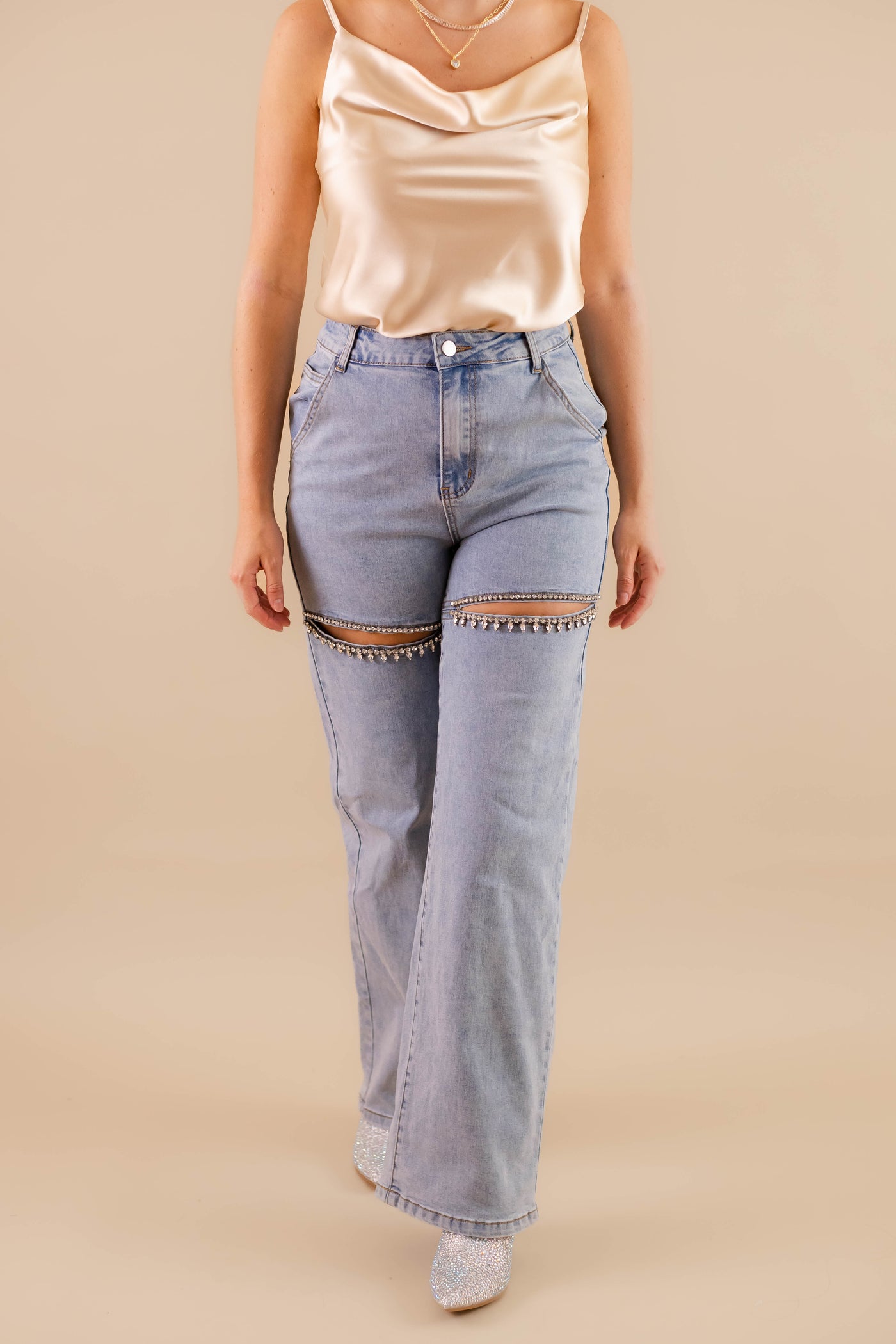 Crystal Slit Jeans- Taylor Rhinestone Jeans- Heart Rhinestone Denim