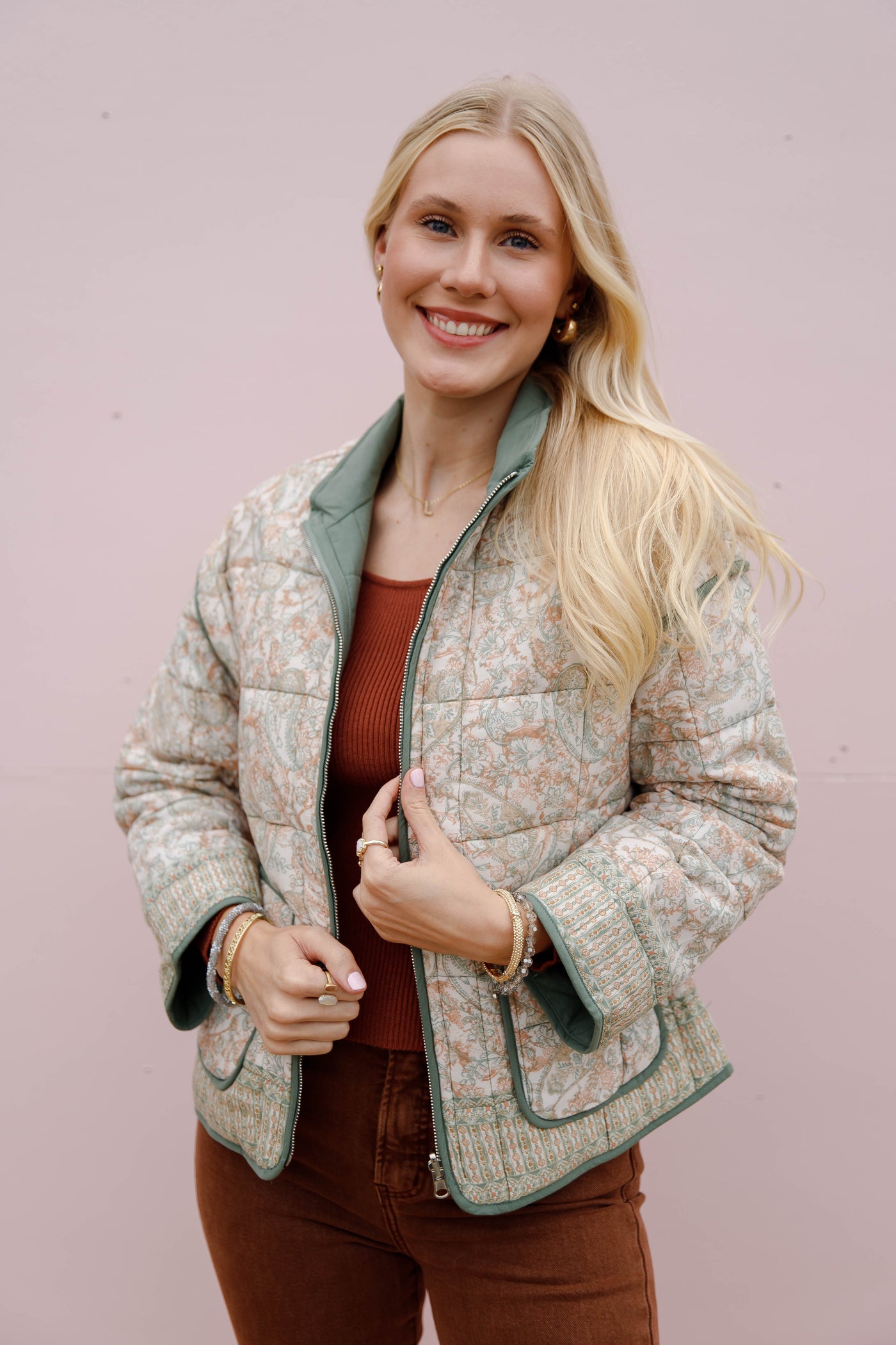 Vintage Paisley Reversible Quilted Jacket- Women's Reversible Fall Jacket- Olive Green Quilted Jacket