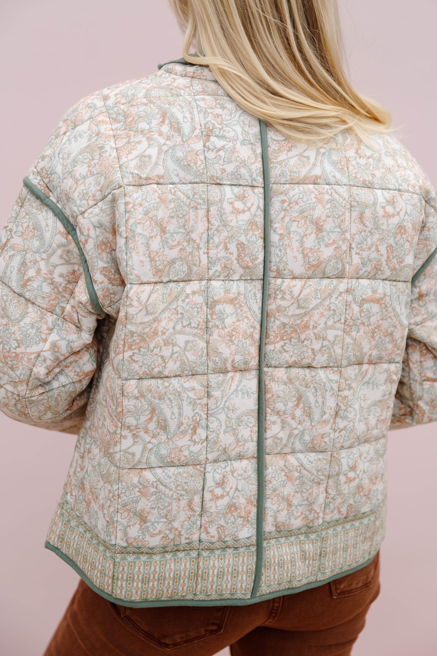 Vintage Paisley Reversible Quilted Jacket- Women's Reversible Fall Jacket- Olive Green Quilted Jacket