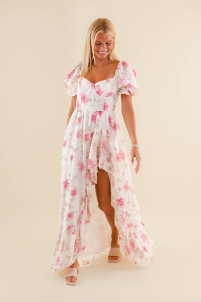 Women's Pink Floral Maxi Dress- Elegant Floral Maxi- Storia Maxi Dress