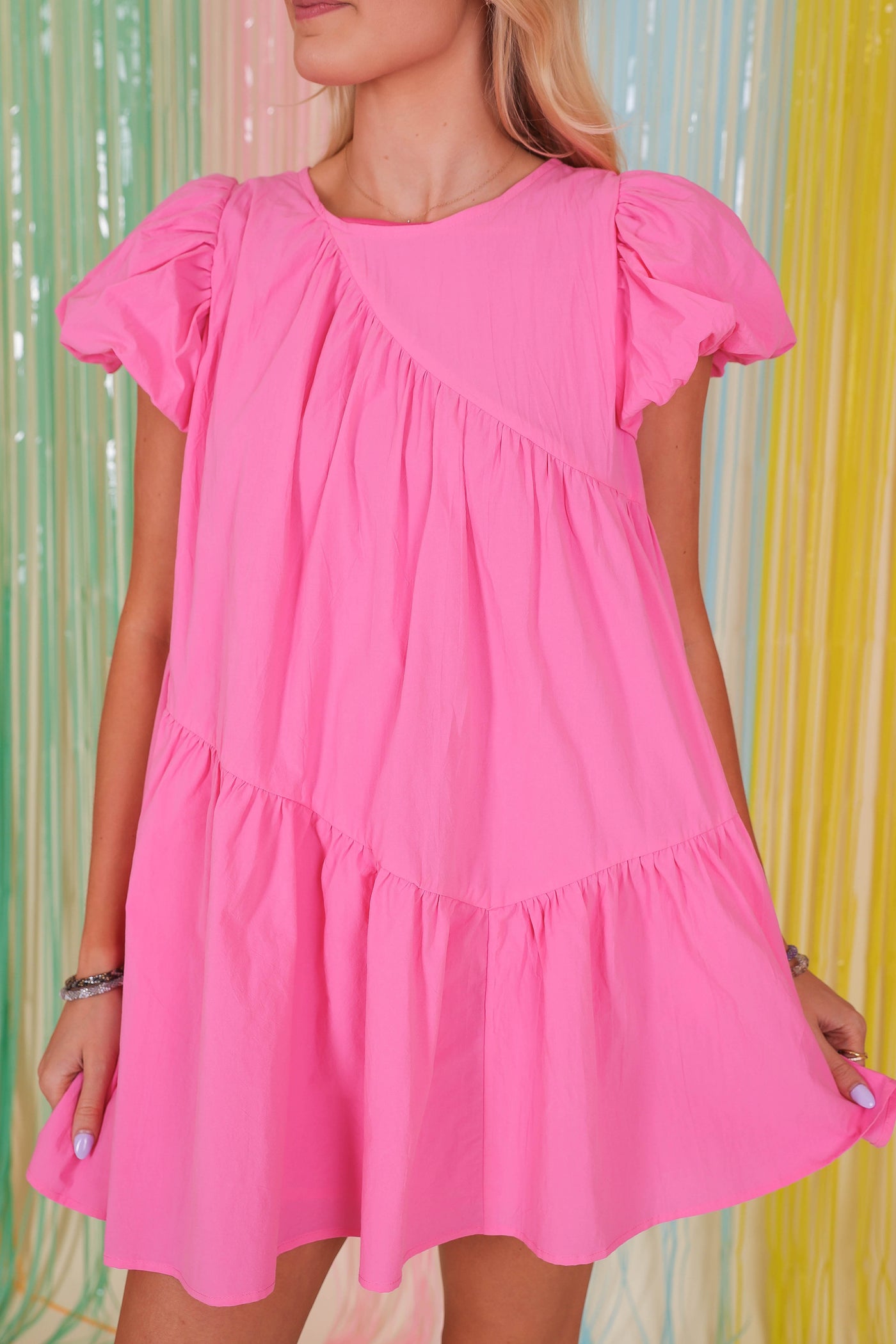 Asymmetrical BabyDoll Dress- Fun Pink Dress- &Merci Dresses