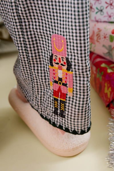 Luxurious Nutcracker Christmas Pajama Pants- Elegant Gingham Christmas Pajamas- Peach Love Cream Christmas Pajama Set