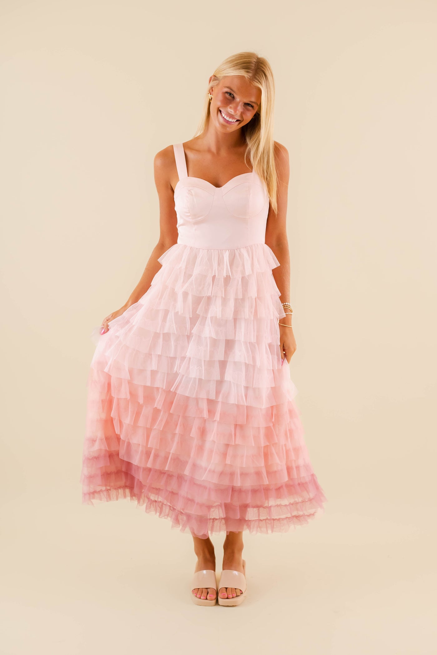 Gorgeous Tiered Pink Tulle Midi Dress- Pink Ombre Tulle Dress- Women's Tulle Party Dress