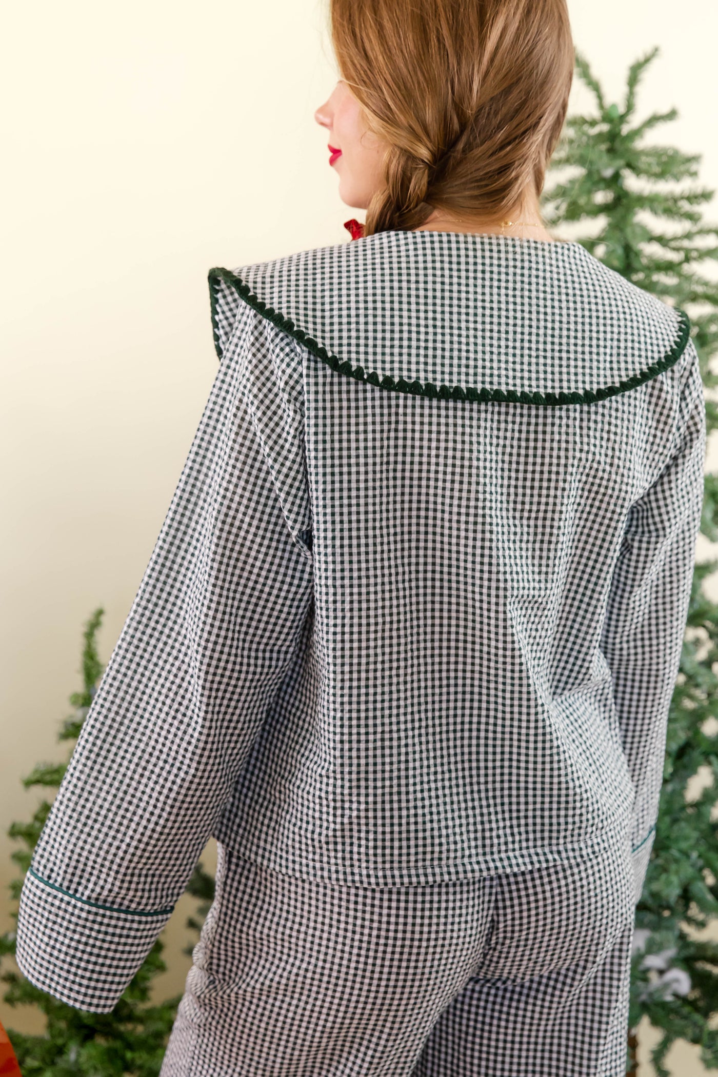 Luxurious Nutcracker Christmas Pajama Top- Elegant Gingham Christmas Pajamas- Peach Love Cream Christmas Pajama Set