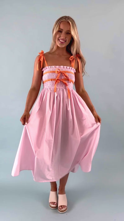 Pink Bow Maxi Dress- Women's Pink Bow Dress- Umgee Pink Dress