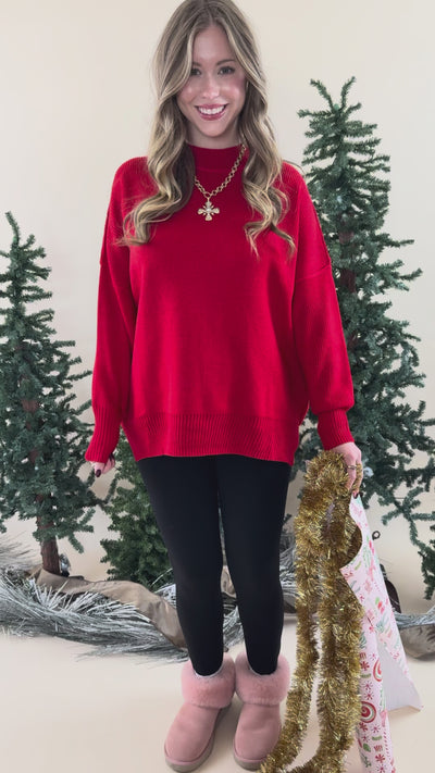 Meet Me At the Rink Sweater-Red