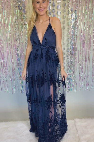 The Word Is Out Maxi Dress-Navy