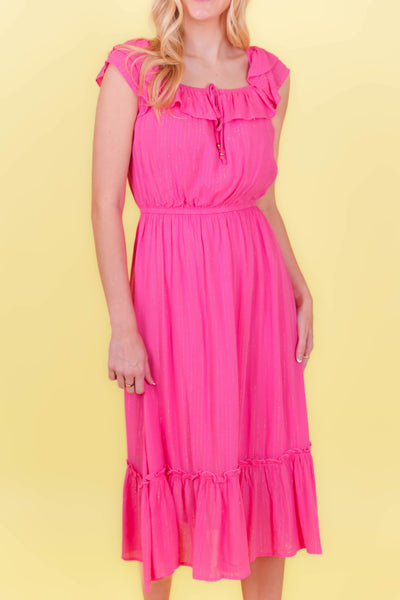Hot Pink Midi Dress- Gold And Pink Midi Dress- Women's Summer Midi Dresses