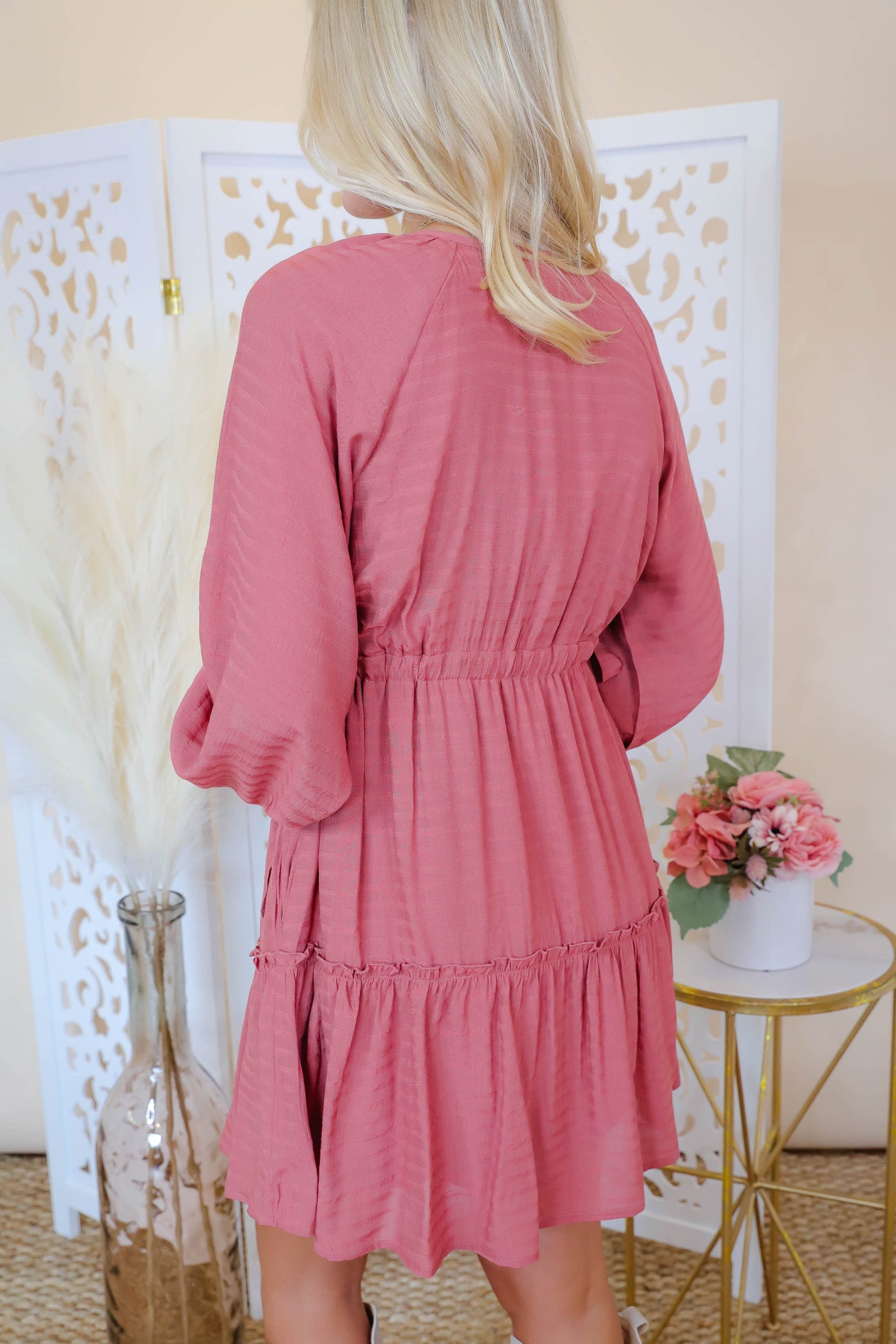 Pink Ruffle Dress- Pink Long Sleeve Dress- Empire Waist Pink Dress- &Merci Dress