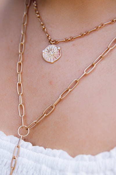 Canvas Chain Necklace- Gold Pendent Necklace- Evil Eye Gold Necklace