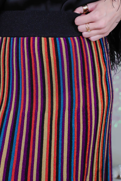 Multi Colored Striped Midi Skirt- Shimmery Striped Skirt