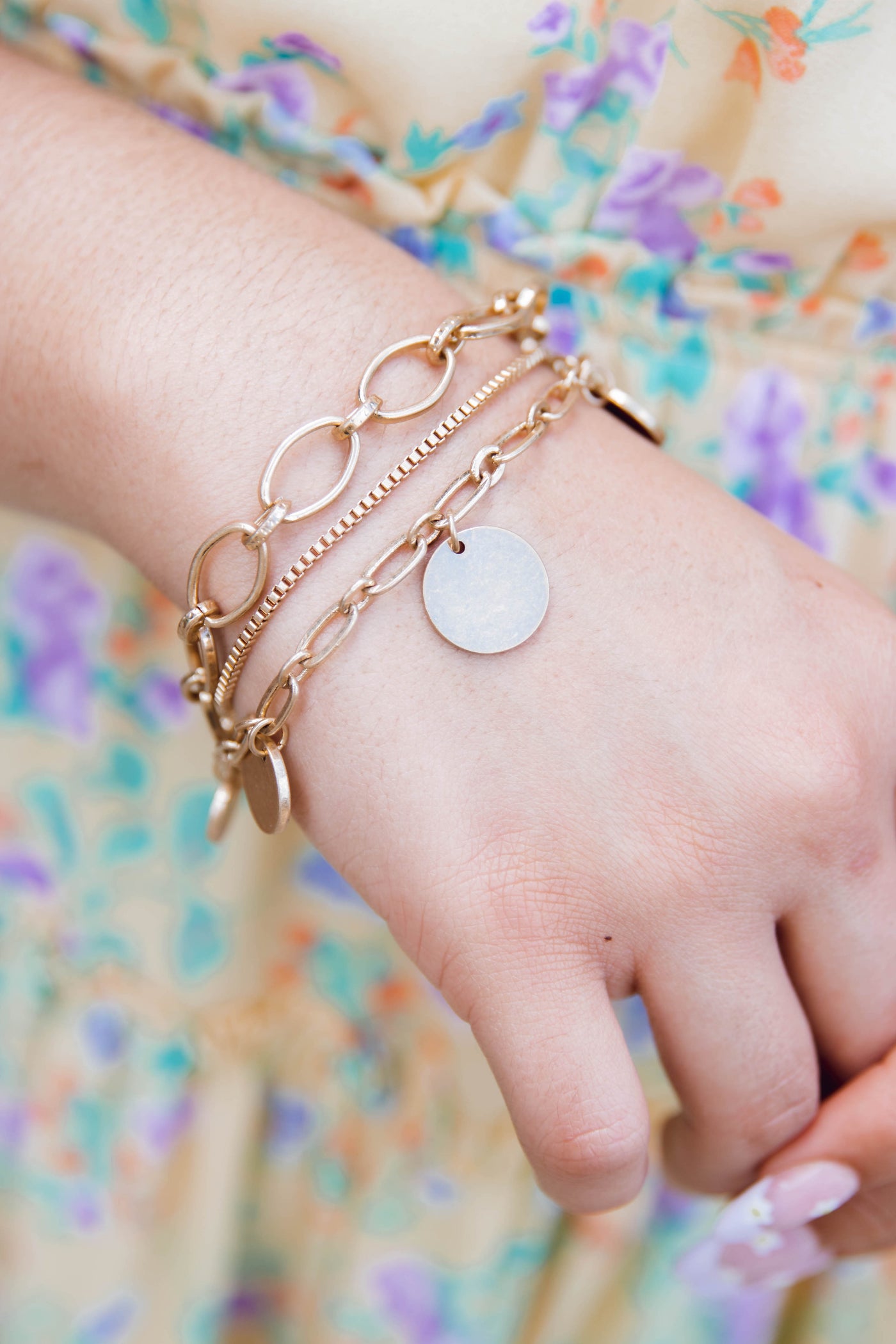 Canvas Charm Bracelet- Layered Gold Charm Bracelet- Women's Gold Charm Bracelet