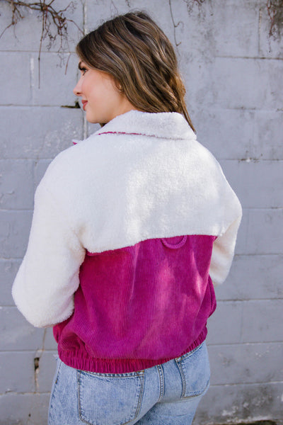 Women's Sherpa Corduroy Jacket- Fuchsia Jacket- Women's Cute Sherpa Jacket- &Merci Jacket