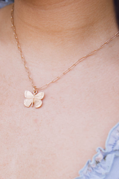 Canvas Butterfly Necklace- Dainty Gold Butterfly Charm Necklace- Women's Butterfly Accessories
