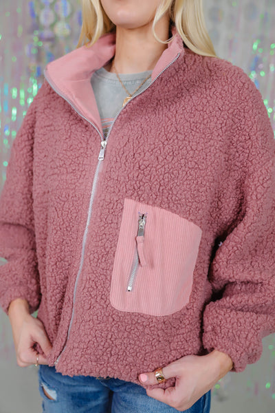 Pink Teddy Bear Jacket- Women's Sherpa Jacket- Mauve Sherpa Jacket For Women