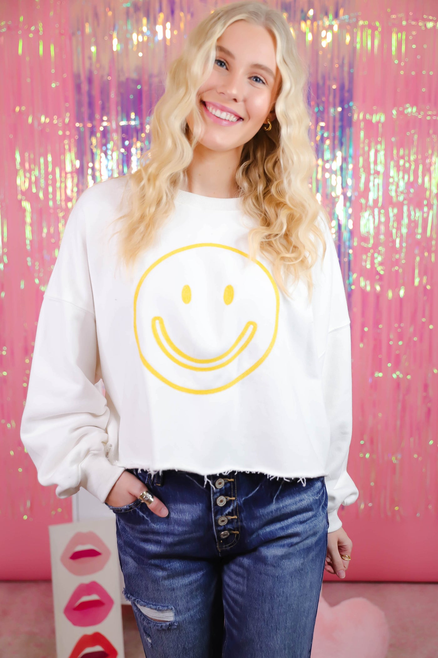 Smiley Pullover- Smiley Face Cropped Pullover- Fantastic Fawn Pullover