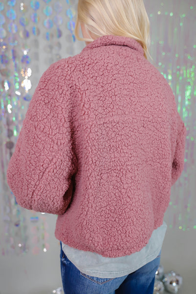 Pink Teddy Bear Jacket- Women's Sherpa Jacket- Mauve Sherpa Jacket For Women
