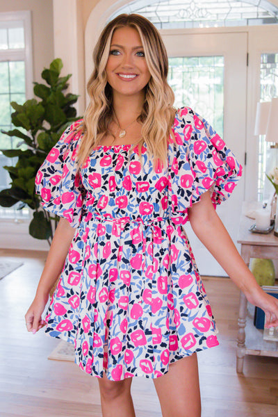 Floral Puff Sleeve Dress- Flirty Mini Dress- Off The Shoulder Tulle Dress- &Merci Floral Dress