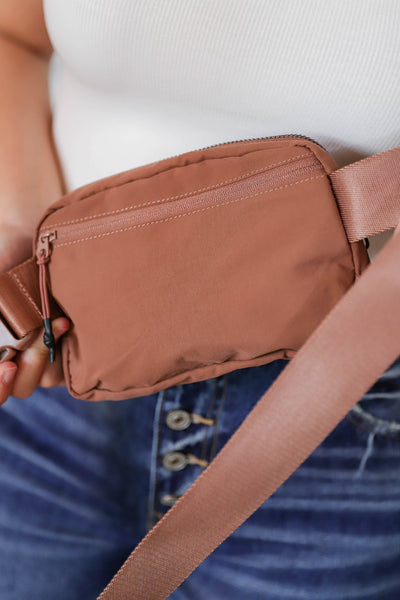 Brown Belt Bag- Women's Brown Nylon Fanny Pack- Belt Bag Dupe