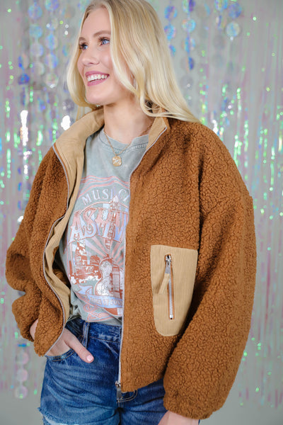 Brown Teddy Bear Jacket- Women's Sherpa Jacket- Brown Sherpa Jacket For Women