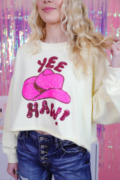 Yee Haw Pullover- Yee Haw Sequin Cropped Pullover- Sequin Cowgirl Sweatshirt