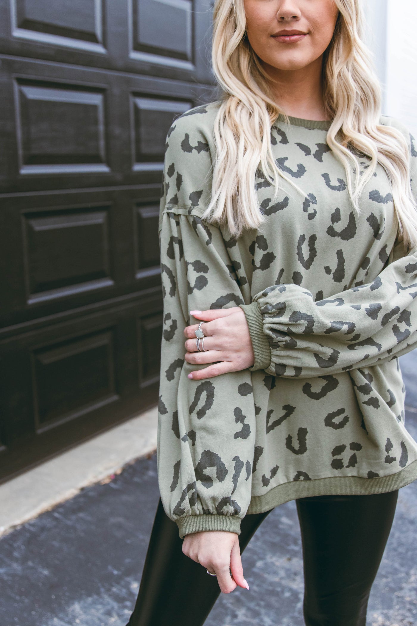 Olive Green Leopard Pullover- Green Leopard Sweater Top- $40