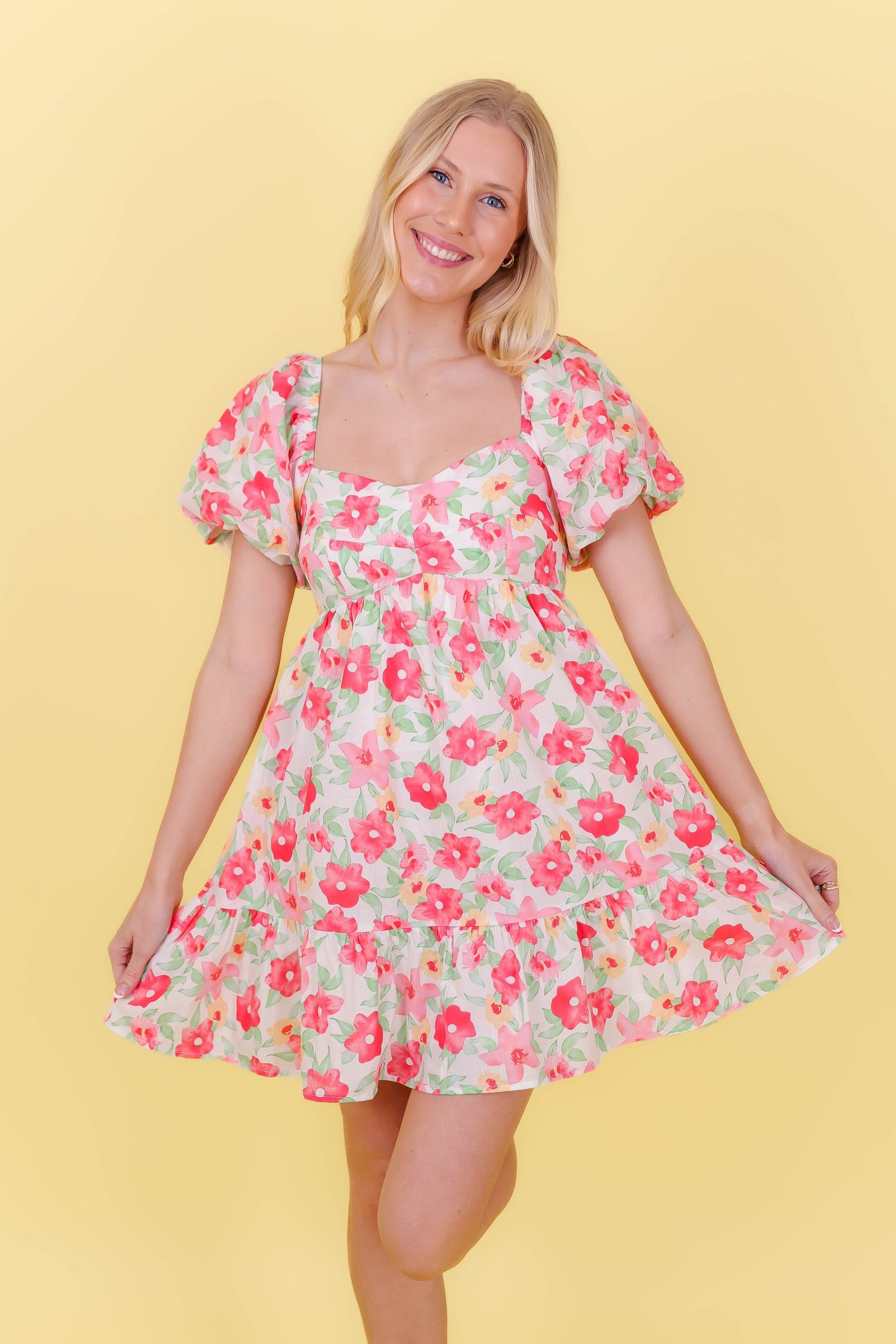 Bright Floral Print Dress- Babydoll Style Dress- &Merci Dresses