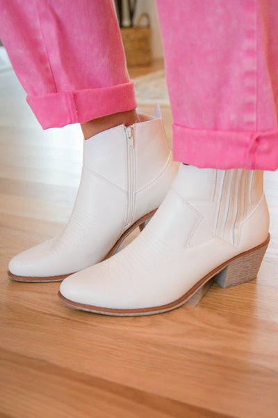 White Women's Booties- White Western Booties- White Short Boots