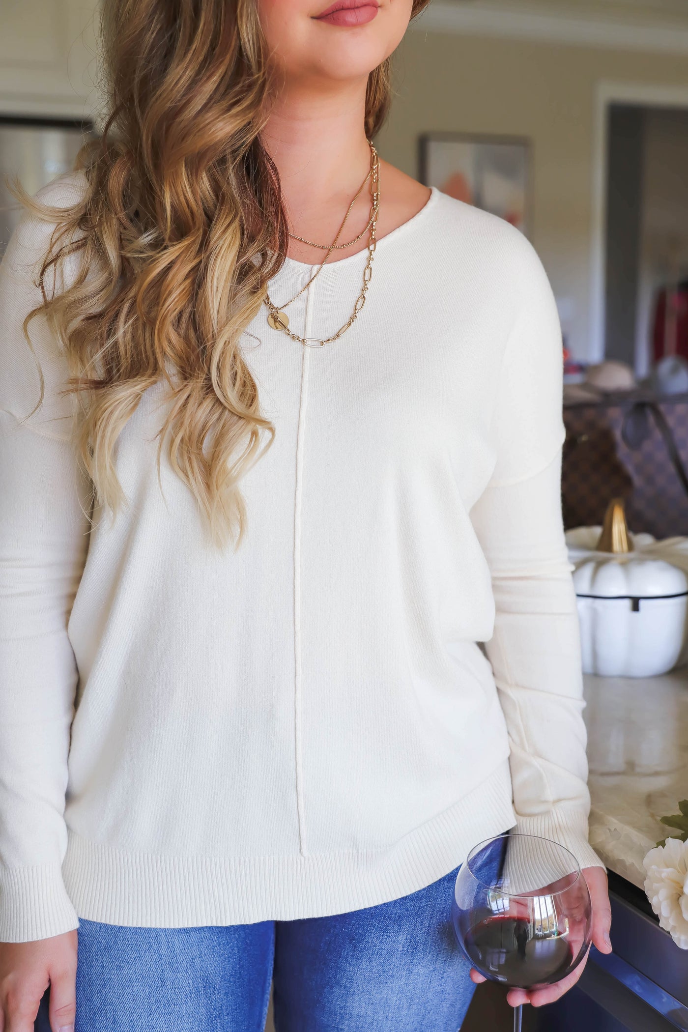 Soft Ivory Sweater- Women's V-Neck Sweater- Butter Sweaters